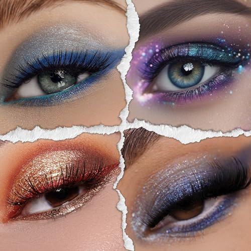 Galactic Assemble Eyeshadow Palette 14 Colors Glitter Shimmer Metallic Eye Shadow Pallet Brown Blue Galaxy Eye Makeup Palettes Create Space-like Eyes Make up Vegan & Talc Free
