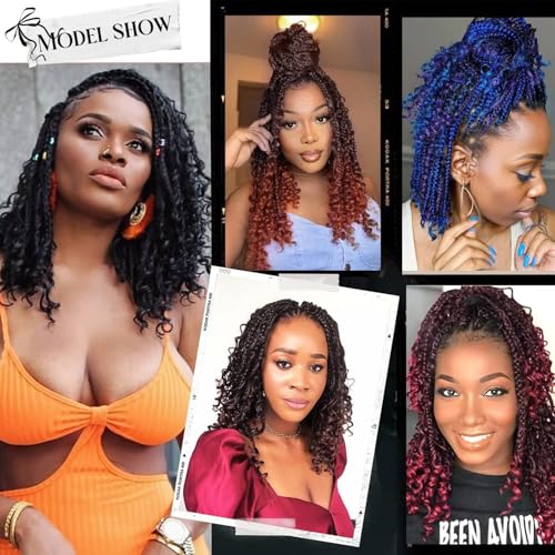 Goddess Box Braids Crochet Hair 14inch Boho 3X Crochet Braids with Curly Ends 8 Packs Protective Hairstyle Synthetic Braiding Hair Extensions for Black Women (14 Inch, 1B)