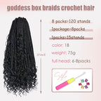 Crochet Hair for Black Women,18 Inch Pre Looped 8 Packs Goddess Box Braids Crochet Hair,Boho Box Crochet Braids with Curly Ends,Bohemian Box Knotless Braids Synthetic Hair Extensions,#1B