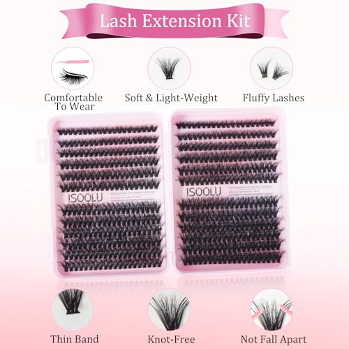 DIY Volume Lash Clusters 480pcs Lash Extension Kit Lash Extension Kit，50D 9-16mm with Cluster Lashes，2pcs Bond and Seal，Lash Tweezers，Eyelash Brush.