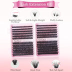 DIY Volume Lash Clusters 480pcs Lash Extension Kit Lash Extension Kit，50D 9-16mm with Cluster Lashes，2pcs Bond and Seal，Lash Tweezers，Eyelash Brush.