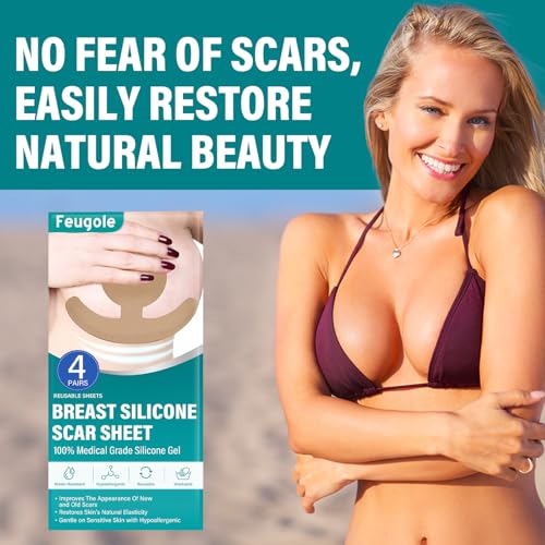 Silicone Scar Sheets, Silicone Scar Tape, Medical Grade Scar Removal Strips，Reusable and Effective Breast Silicone Scar Sheets, 4 Pair/Blue
