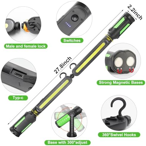 SYLSTAR Work Light for Mechanic, 2400LM LED, 4400mAh Rechargeable, Magnetic, Underhood Work Light with Hooks for Car Repairing/Inspection/Garage/Workshop/Emergency