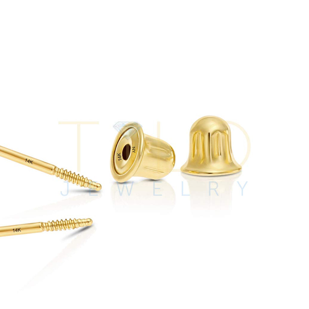 14k Yellow Gold Solitaire Round Cubic Zirconia Stud Earrings Screw-back 2mm