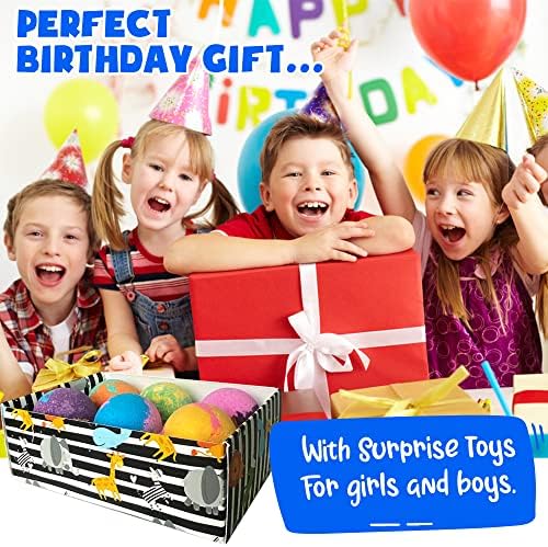 Bath Bombs for Kids with Toys Inside - Organic Bubble Bath Fizzies with Jungle Animal Toys. Gentle and Kids Friendly Spa Bath Balls, Bath Fizz Balls - Valentines Day Gift for Toddlers, Boys, Girls