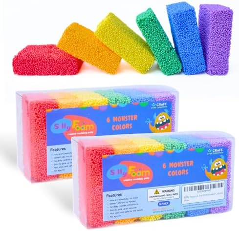 Silly Foam, Creative Modeling Foam Beads, 2-Pack Primary Colors, Perfect for Preschool and Kids, Arts, Crafts, Sensory Play, Non-Toxic (12 Blocks Red, Orange, Yellow, Green, Blue, Purple) (Age 3+)