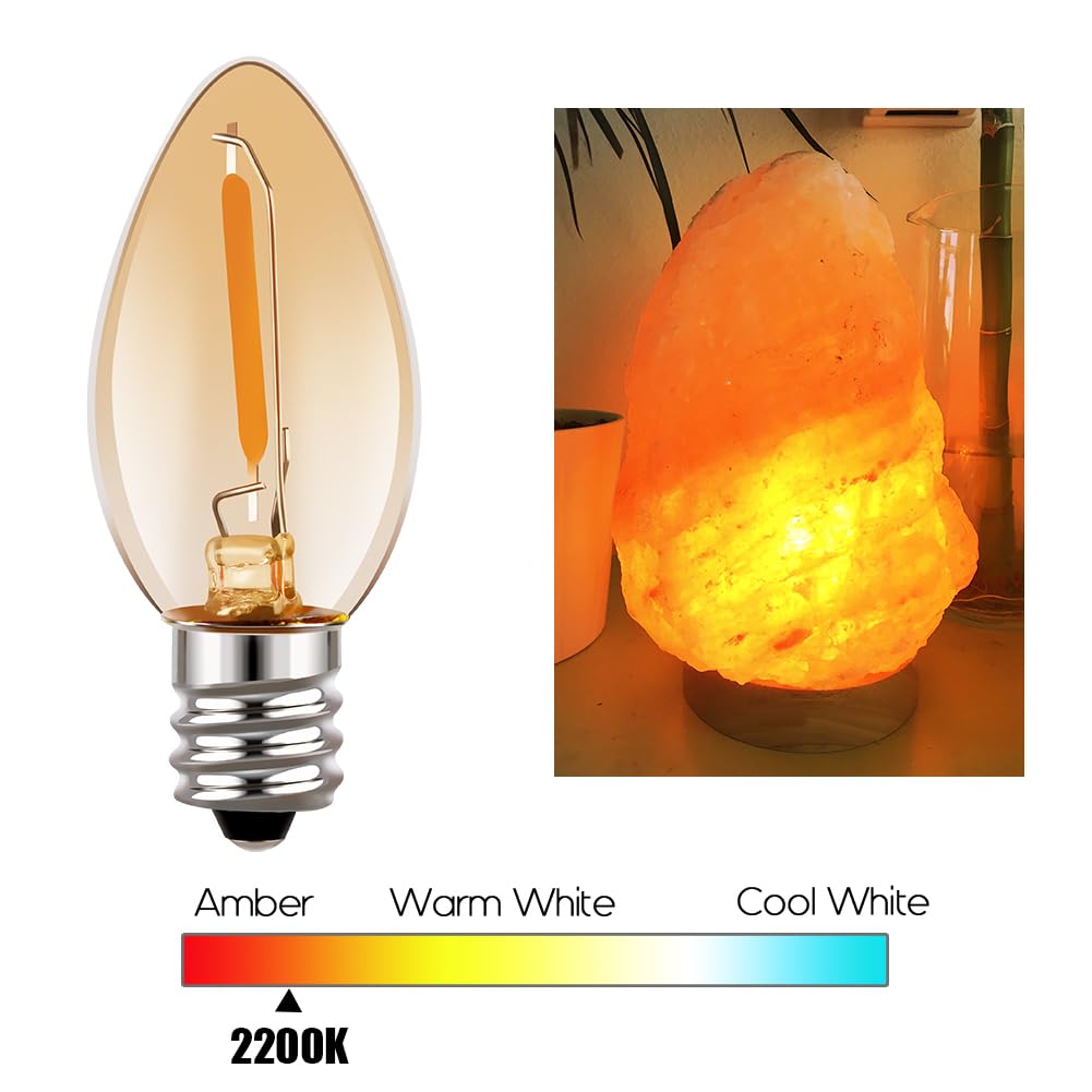 Emotionlite Night Light Bulbs, Amber LED C7 Bulb, 4W-7W Equivalent, E12 Candelabra Base, Salt Lamp and Nightlight Replacement, 0.5W Amber Yellowish 2200K, 50LM, 6 Pack
