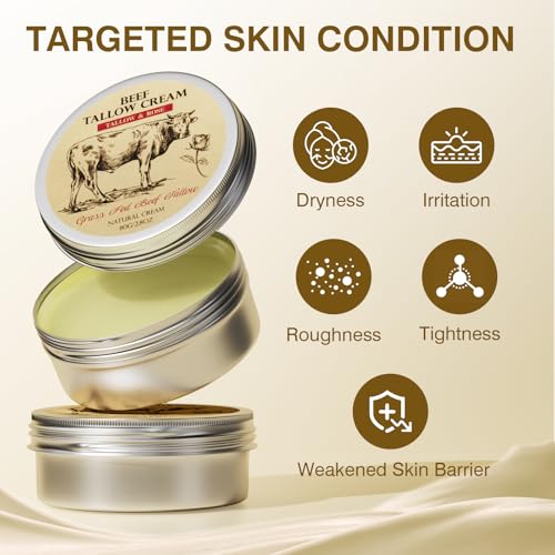 Beef Tallow, Beef Tallow for Skin, Beef Tallow Moisturizer, Organic Beef Tallow Balm for Face Moisturizer Grass Fed for All Purpose Balm, Natural Beef Tallow Lotion for Skin Care (2.5oz)