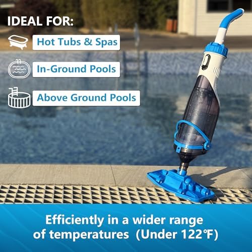 LANCHEZ Cordless Pool Vacuum with Telescopic Pole, Wide Vacuum Head, Handheld Rechargeable Pool Cleaner, 1H Run Time, 18 GPM for Sand, Silt & Leaves in Inground & Above Ground Pools, Hot Tub and Spa