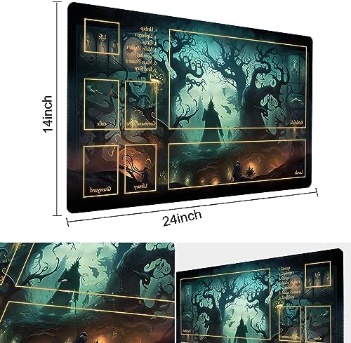 MTG Playmat Size 24x14in Free Storage Bags Non-Slip Backing Printing, Ideal for Card Game Enthusiasts TCG Playmat (with Zone,High-Tech)