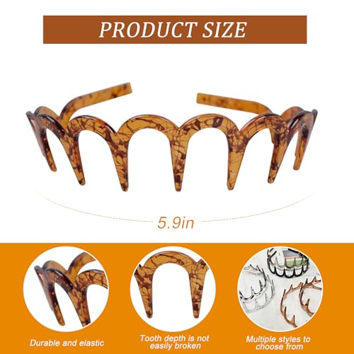 6Pcs Zig Zag Shark Tooth Headbands Comb Zigzag Plastic Hoop U Shaped Shark Tooth Hair Bands Wavy teeth Hair Hoop for Women Girls Hair Accessory Styling（6 Color）