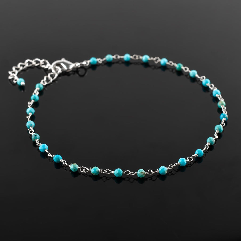 YANARA Blue Turquoise Anklet for Women, Dainty Boho Summer Beach Jewelry for Girls, December Birthstone Handmade Charm Ankle Bracelets Silver Plated 9+1.5 inch Chain, Mother's Day Jewelry For Her