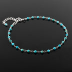 YANARA Blue Turquoise Anklet for Women, Dainty Boho Summer Beach Jewelry for Girls, December Birthstone Handmade Charm Ankle Bracelets Silver Plated 9+1.5 inch Chain, Mother's Day Jewelry For Her