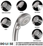 Shower Head, High Pressure 6 Setting Shower Head Hand-Held with ON/OFF Switch and Spa Spray Mode - Shower Heads with Handheld Spray High Pressure - Brushed Nickel