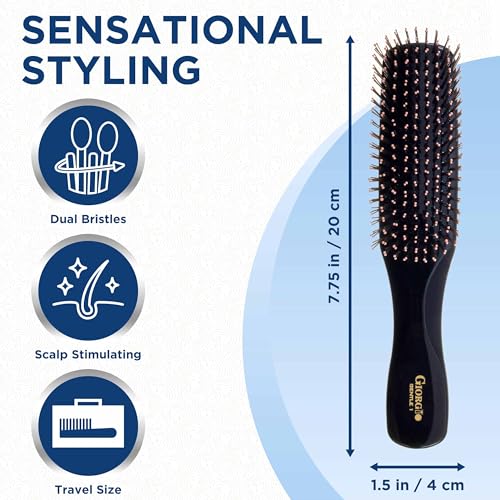 Giorgio Gentle Detangler Brush with Dual Length Bristles for Men - Scalp Massager, Detangling, and Travel Brush for All Hair Types