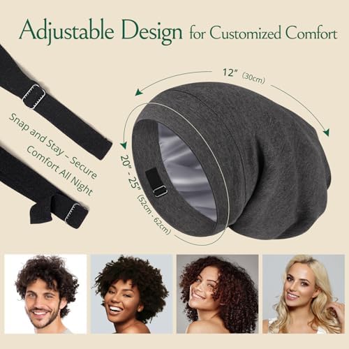 Joyhabit Satin Bonnet for Sleeping, Breathable Cotton Outside and Silky Satin Inside for Women and Men with Adjustable Strap