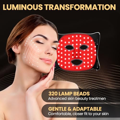 Red Light Therapy for Face, Enhance LED Face Mask Light Therapy for Acne, Wrinkles & Skin Rejuvenation, 3 Light Modes & Timing Settings, Eye Protection, Portable LED Face Mask Home Skincare