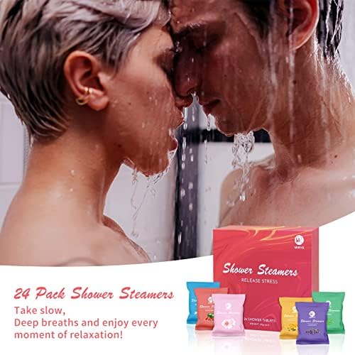 Shower Steamers Aromatherapy for Women and Men, 24-Pack Organic Shower Bombs with Essential Oil, Rose, Watermelon, Tea Tree, Orange & Vanilla, Sea Salt, Lavender Birthday Gifts for Women
