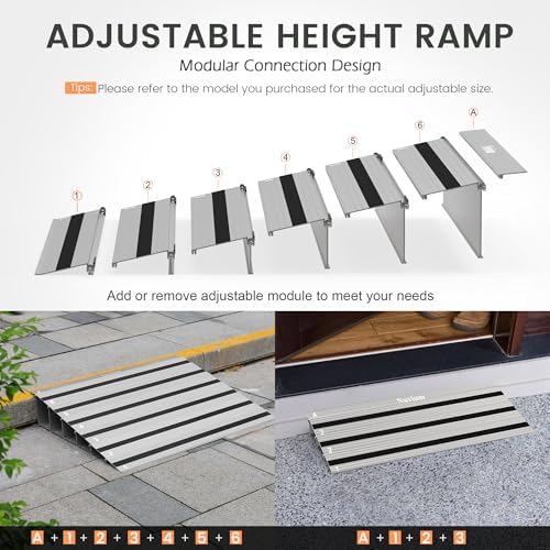 5" Rise Door Threshold Ramp with Updated Fixable Screws, Stable Portable Wheelchair Ramp for Home Steps, Aluminum Door Entry Ramps for Scooters, Power Chairs, Walkers, 800LBS Load Capacity