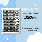 KevKev Lash Clusters Individual Lashes 3D Fluffy Eyelash Clusters 320 Pcs Cluster Lashes 30+40+50D Wispy Volume Lashes DIY Lash Extensions Thin Band & Soft (Fluffy 30+40+50D,D-8-16mix)