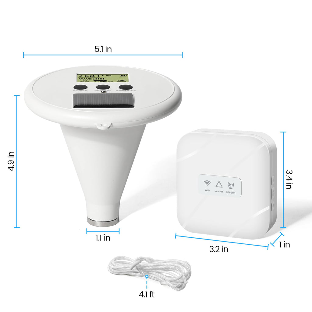 WiFi Pool Alarm, Zuomeng Solar Wave Pool Alarm with Optimal Sensitivity, Remote Control by App, Dual Alarming via Device & App, Offering Extra Protection for Your Child and Pet