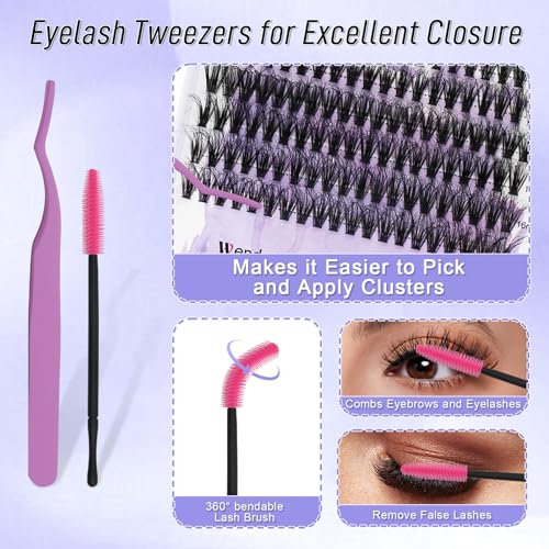 DIY lash Extension Kit 40/50D Lash Cluster Kit with 240 PCS 3D Curl 16-20mm Mixed,Individual Lashes Clusters Lash Band and Seal Cluster Lash Applicator Individual Lashes Kit(40P/50P 3D12-16mm Kit)