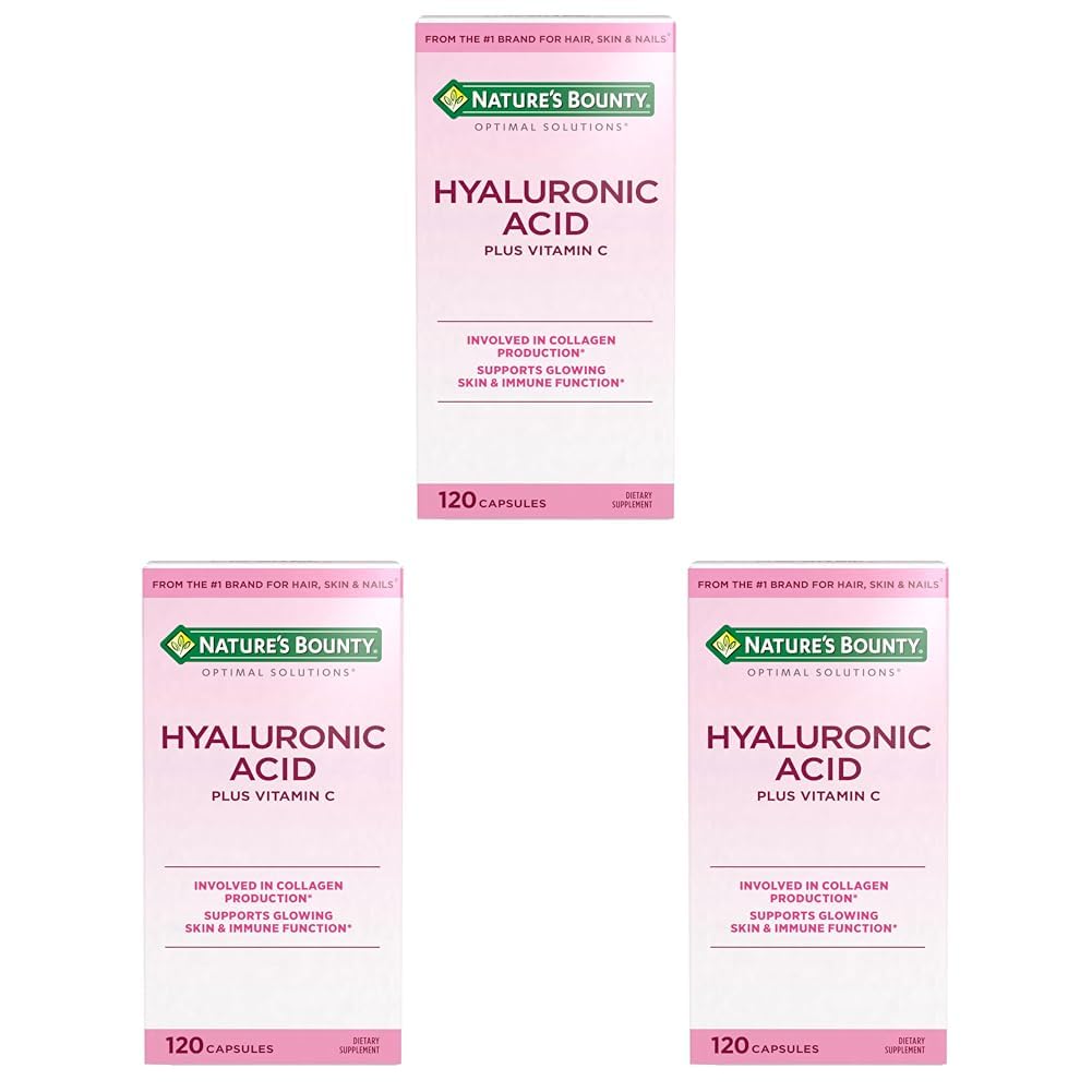 Nature's Bounty Vitamin C and Hyaluronic Acid Supplement, Supports Glowing Skin, Immune Function & Collagen Production, 120 Capsules - 60 Day Supply, Optimal Solutions Supplements for Skin Health
