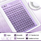 ALICE Cluster Eyelash Extension Kit Natural Wispy Lash Clusters Kit Lash Extension Kit Clear Band 168pcs C Curl 11-13mm Individual Lashes with Lash Glue Bond and Seal Self Application at Home