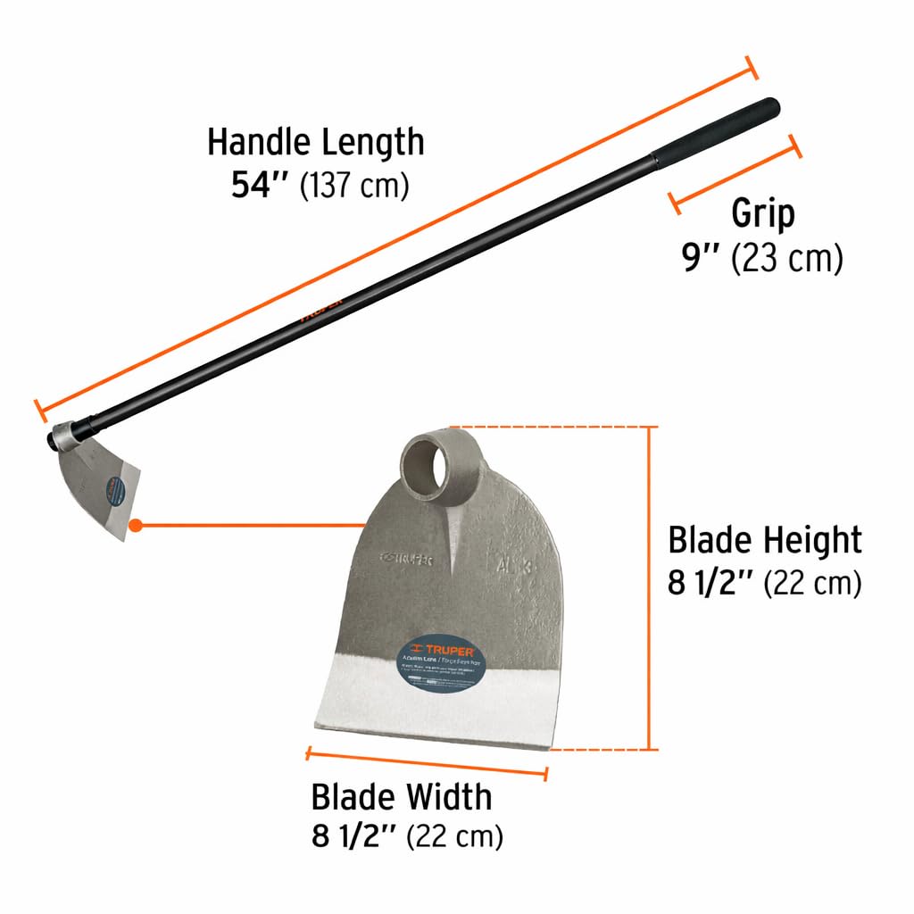 Truper Lane Hoe No. 3, 54-Inch Fiberglass Handle, 8-1/2-Inch x 8-1/2-Inch Forged Head, 2.1 lb Head Weight, Agricultural & Garden Soil Preparation Tool (Model AL-3M / 10621)