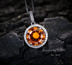 Round Sunstone Necklace Tangerine Orange Sapphire Pendant High Quality Lab created Sterling Silver 4 CT Red Orange Spessartite Garnet Jewelry