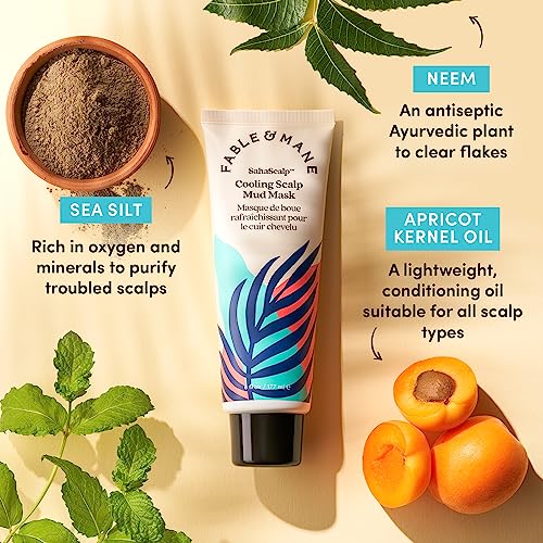 Fable & Mane Cooling Scalp Mud Mask, Soothes Itchiness and irritation. Treatment to Purify the Scalp with Ayurvedic Neem (6 fl oz / 177ml)