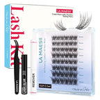 Lash Clusters Kit, Wispy & Natural Clusters Lashes Extension Kit, 48 Cluster Eyelash Extensions Soft Individual Lashes, with Clusters Lash Glue Remover Applicator DIY at Home(Wispy-C-Kit)