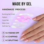 BTArtbox Press On Nails Short - Square Press On Nails, Pink Chrome Nail Tips Glue On Nails with Nail Glue, Reusable Stick On Nails in 15 Sizes - 30 Soft Gel Fake Nails Kit, Lotus Glazed