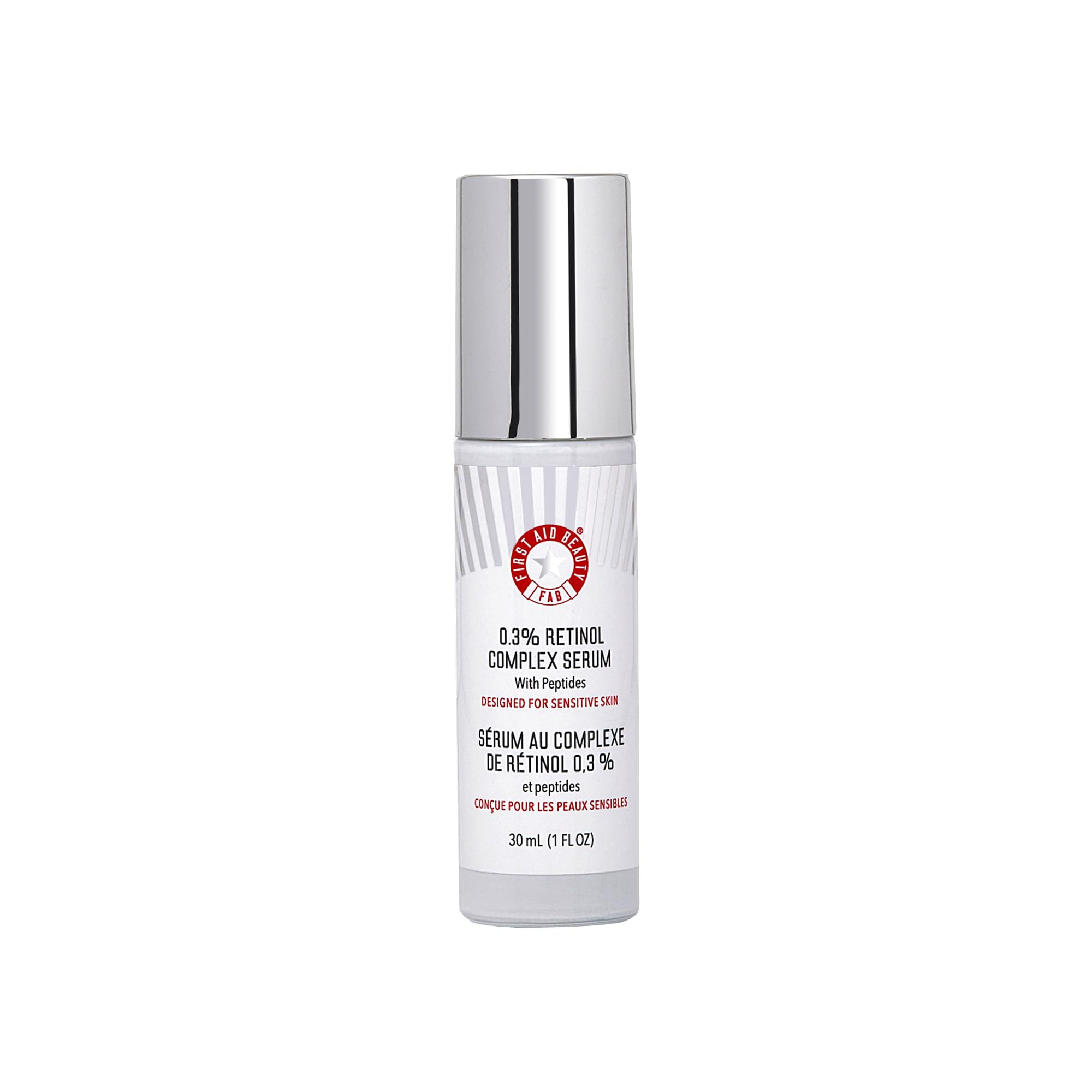 First Aid Beauty - 0.3% Retinol Complex Serum with Peptides, Designed for Sensitive Skin, Helps Visibly Improve Lines and Wrinkles with Less Irritation than Traditional Retinol, Non-Comedogenic, 1 oz
