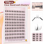 Lash Clusters 120Pcs Invisible Band Natural Eyelash Clusters 10-14mm C Curl Lash Extensions DIY Individual Cluster Lashes Thin & Clear Band False Eyelashes(CB122)