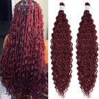 Burgundy Curly Wavy Braiding Hair Pre Stretched Boho Hair for Braiding Deep Ocean Wave Crochet Hair Water Deep Wave Boho Curls Bohemian Braids Hair Extensions 24 inch 2 Packs