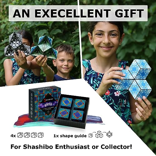 Shashibo Shape Shifting Box - Award-Winning, Patented Fidget Cube w/ 36 Rare Earth Magnets - Transforms Into Over 70 Shapes, Gift Box, Download Fun in Motion Toys Mobile App (Wings, 4 Pack)