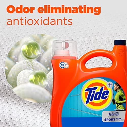 Tide Plus Febreze Sport Odor Defense Liquid Laundry Detergent, 105 fl oz, 74 Loads, HE Compatible