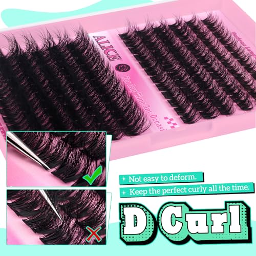 ALICE Lash Extension Kit Fluffy Volume Cluster Lashes Wispy 8-20MM D Curl Individual Lashes Eyelash Clusters Kit Lash Glue Bond and Seal Tweezers Diy Eyelash Extension Kit Self Application at Home