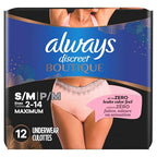 Always Discreet Boutique Incontinence and Postpartum Underwear for Women, Maximum Protection, Small/Medium, Rosy, 12 Count