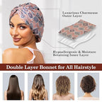 Adjustable Silk Satin Bonnet for Sleeping Hair Wrap, Double Layer Sleep Cap, Night Turban for Large Long Curly Braid Women Men Hair - Bohemia