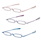 OWTXIS 3 Pack Mini Slim Pen Reading Glasses - Compact Readers with Pen Clip Case Spring Hinge Metal Frame Eyeglasses (Pink, Purple, Blue, +2.00)