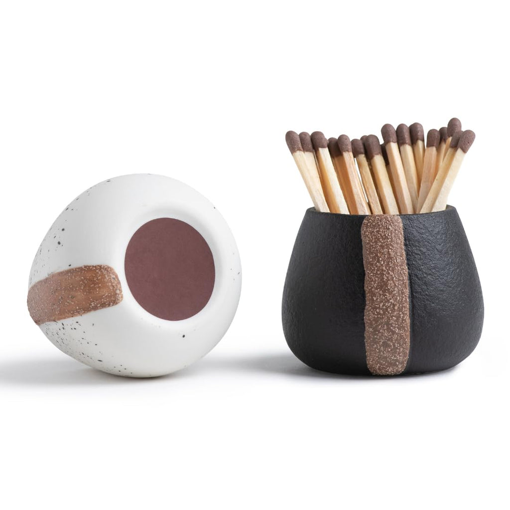 Amarcado Ceramic Match Holders with Striker - Set of 2 - Candle Accessories - Candle Lover Gifts - Housewarming Gift - Matches NOT included