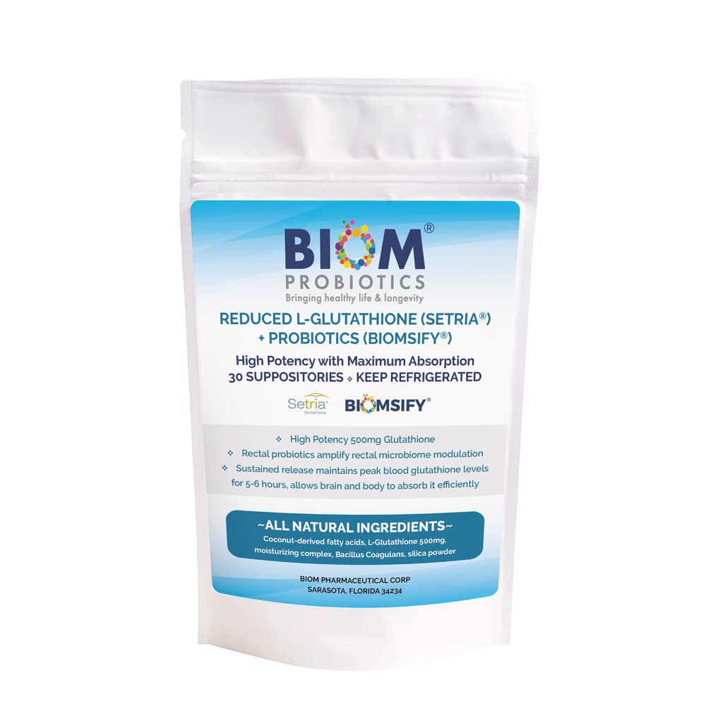 High Potency 500mg Reduced L-Glutathione (Setria Brand) + Probiotic Suppository. Maximum Bioavailable Glutathione Formulation with Powerful Antioxidants. Probiotic Complements the Formulation