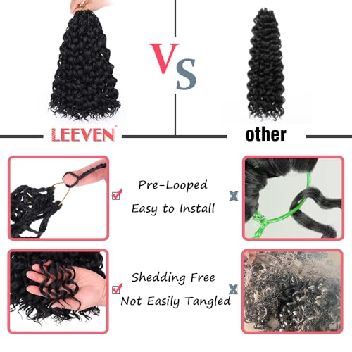 Leeven Curly Crochet Hair 10 Inch 8 Packs Burgundy Gogo Curl Crochet Hair Pre Looped Ocean Wave Crochet Hair Ombre Red Deep Twist Bohemian Box Braids Synthetic Water Wave Braiding Hair for Women