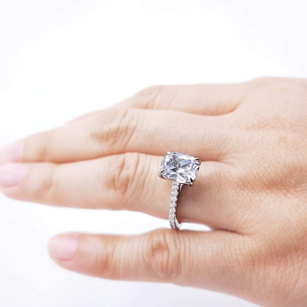 Bo.Dream Cushion Cut Cubic Zirconia CZ Engagement Rings for Women Platinum Plated Sterling Silver (6)