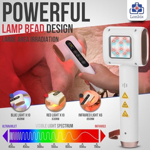 Red Light Therapy for Dogs - 6pcs 850nm & 10pcs 630nm Infrared Red Lights - 10pcs 630nm Blue Lights - Pain Relief, Muscle & Joint Pain, Reduce Inflammation, White