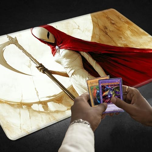 Playmats for Magic: The Gathering MTG Card Game Mat Plus 50 Pcs Card Sleeves, 24 x 14 inch TCG Mat with Stitched Edge for Commander Deck Duskmourn Board Game, Female Demo Holds Scythe