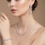 AKUSESALI Silver Jewelry Sets for Women Rhinestone Necklace Dangle Earrings Bracelet Set Bridal Wedding Jewelry Sets for Brides Bridemaid Prom Costume Accessories Jewelry
