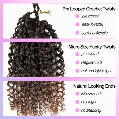 Short Mini Twist Crochet Braids for Black Women 1B/30 10 Inch Yanky Twists Crochet Hair 8 Pack Island Boho Twist Crochet Hair Pre Looped Micro Passion twist Hair Ombre Brown Braiding Hair Extension